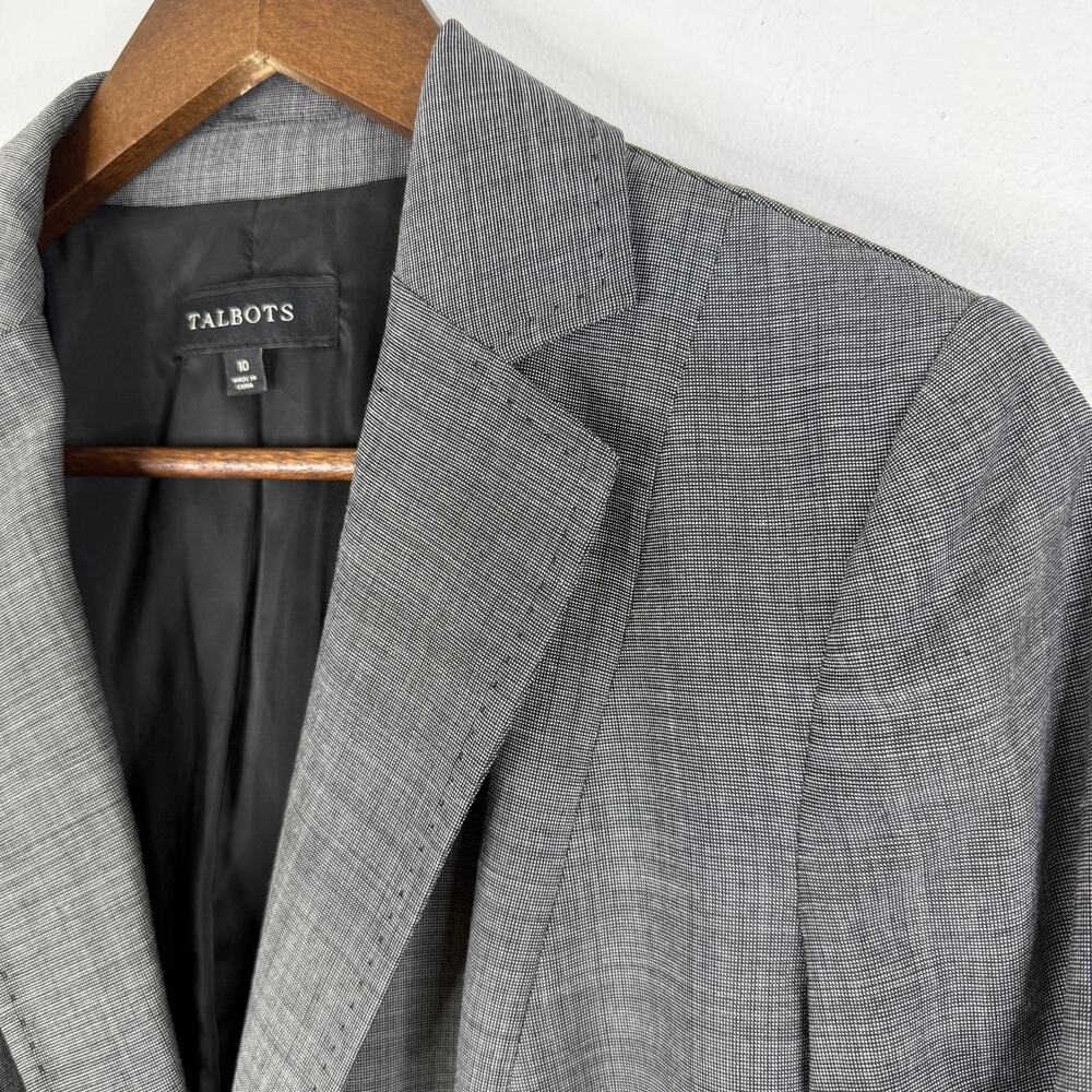 Talbots Blazer 10 Gray Wool Blend Check Tweed Lined Jacket Career Office Womens